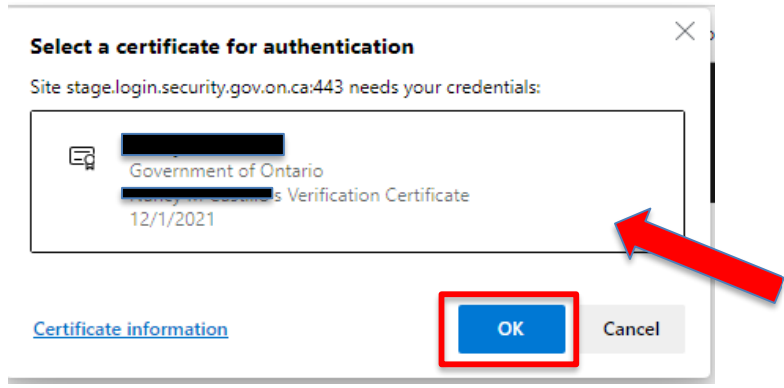 Certificate selection popup from browser